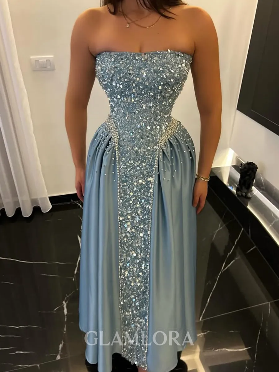 Show-stopping A-line Straight Sequin Floor-Length Corset Prom Dress