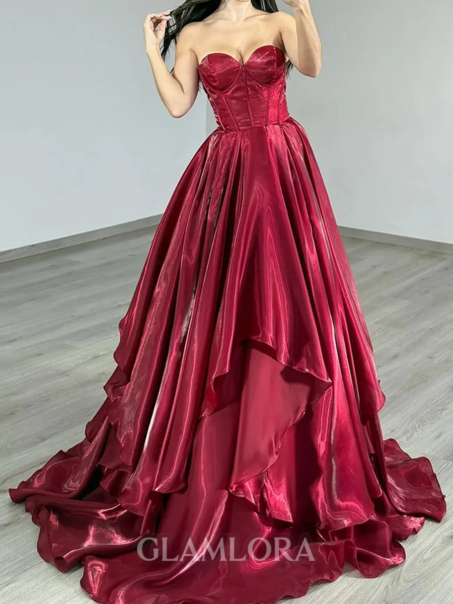 Magnificent A-line Sweetheart Ruffles Sweep Train Corset Prom Dress