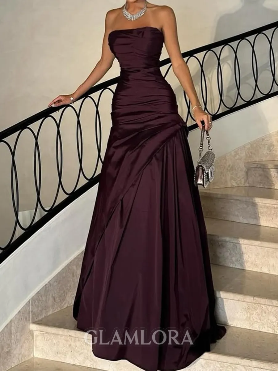 Magnificent A-line Straight Pleated Floor-Length Taffeta Corset Prom Dress