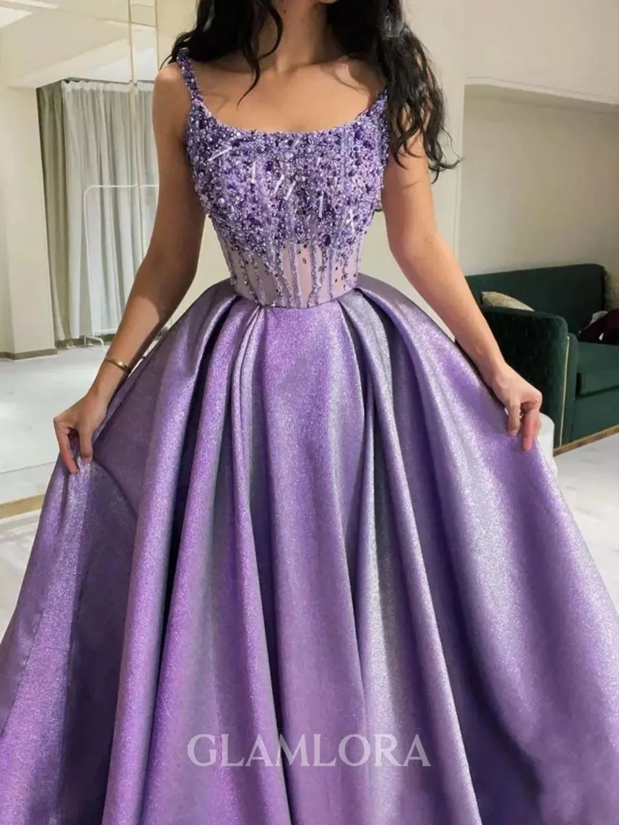 Glam A-line Square Ruffles Floor-Length Corset Prom Dress