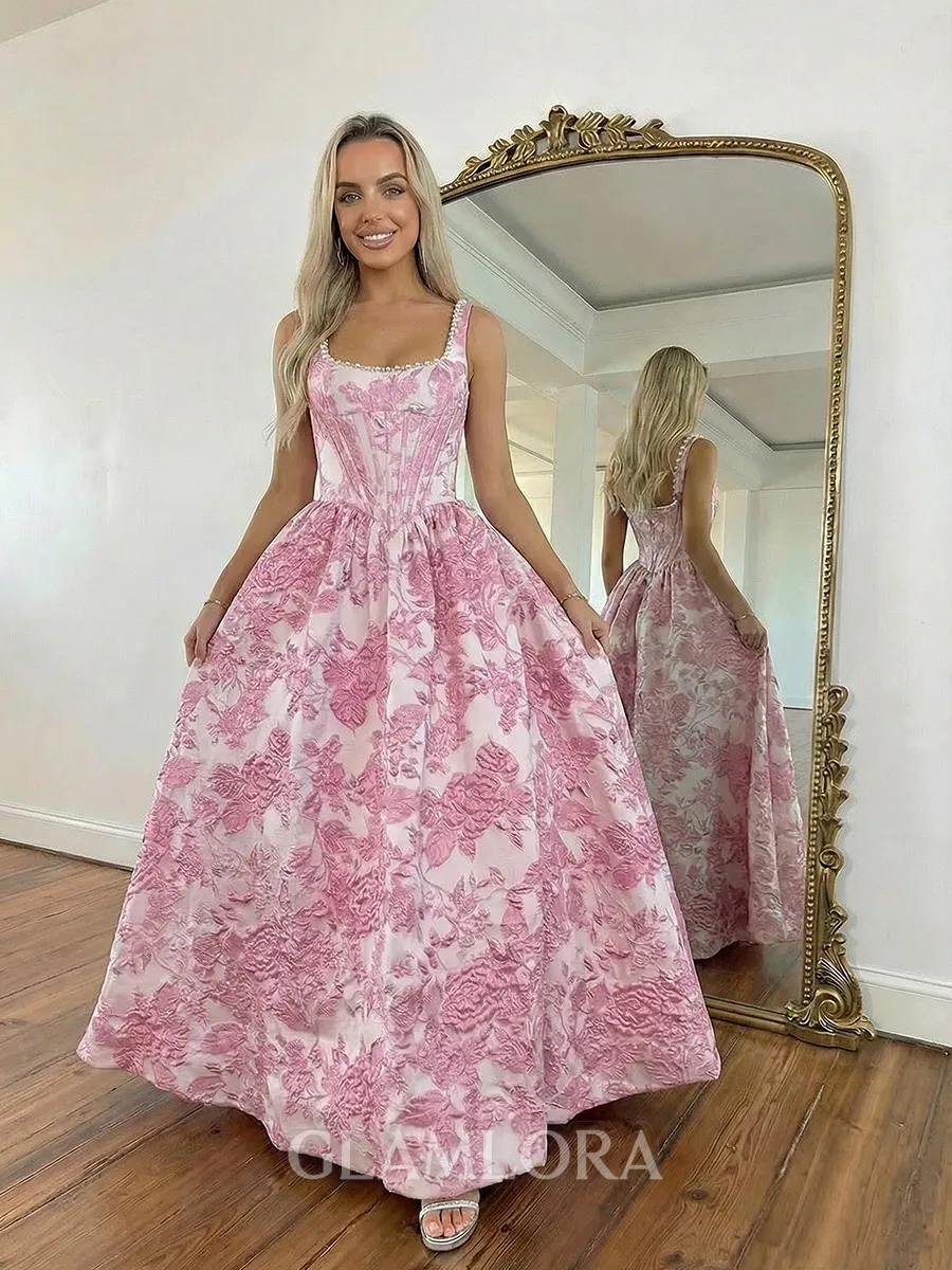 Classy A-line Square Floor-Length Corset Prom Dress