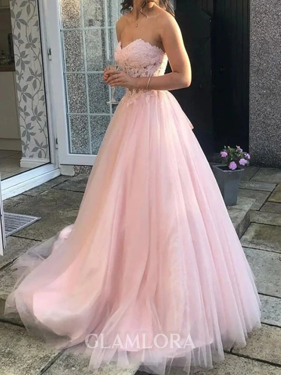 Unique A-line Sweetheart Ruffles Floor-Length Tulle Corset Prom Dress