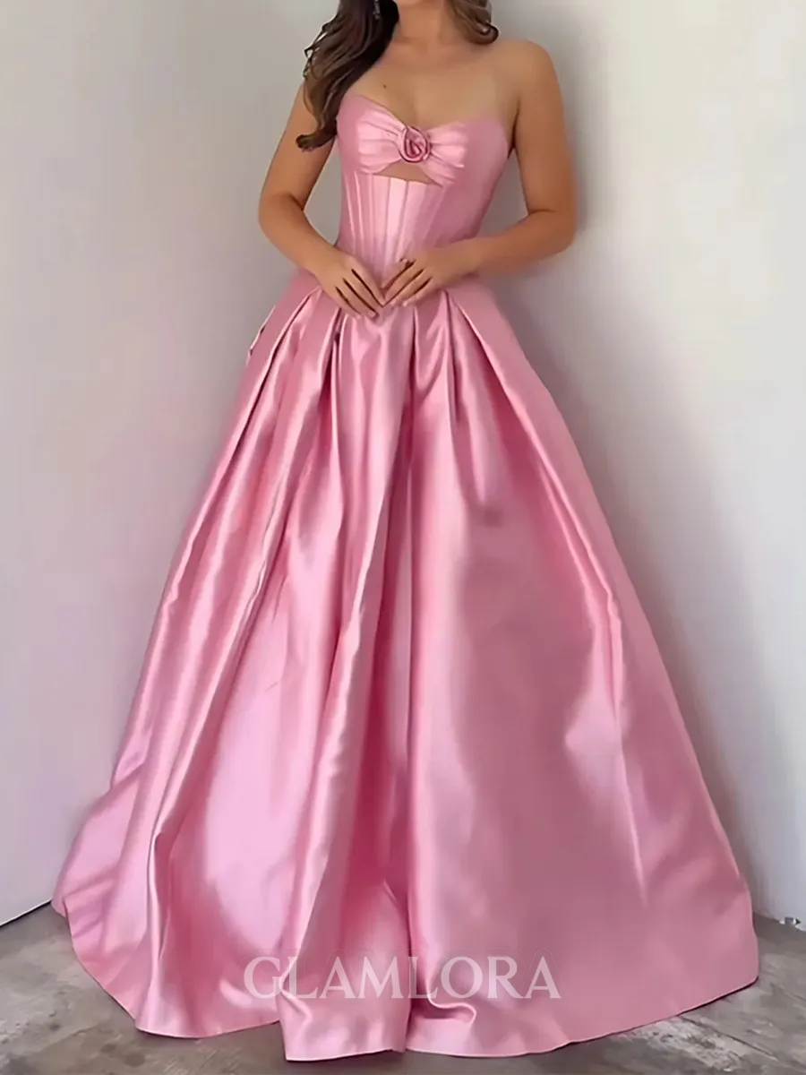 Cute Ball-Gown Sweetheart Pleated Floor-Length Satin Corset Prom Dress