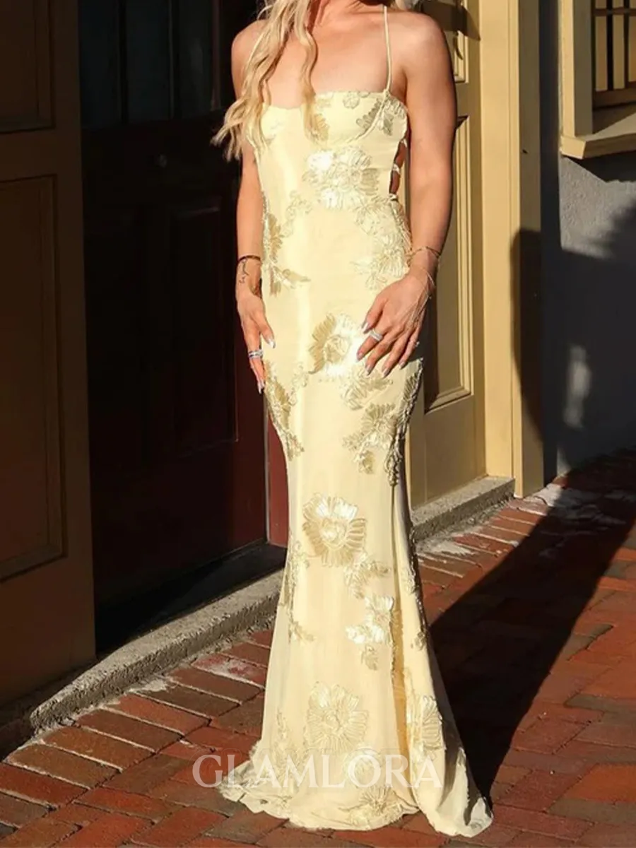 Modern Sheath Spaghetti Straps Appliques Lace Floor-Length Lace Corset Prom Dress