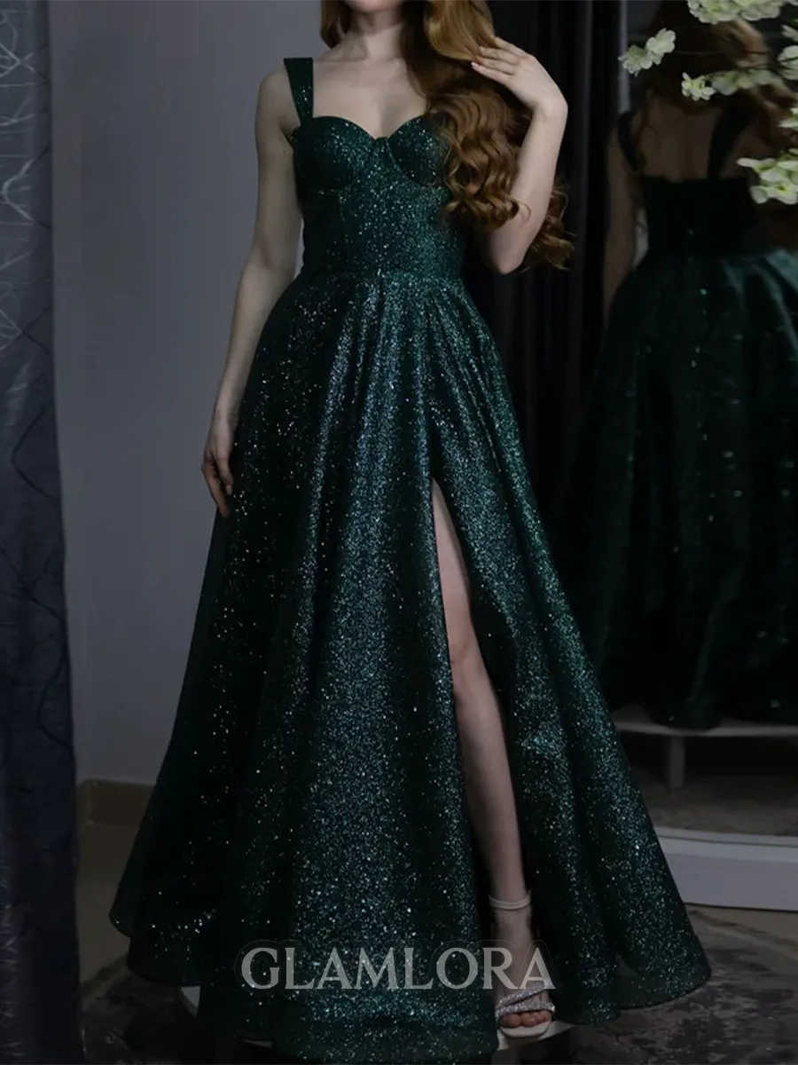 Graceful A-line Straps Pleated Floor-Length Corset Prom Dress