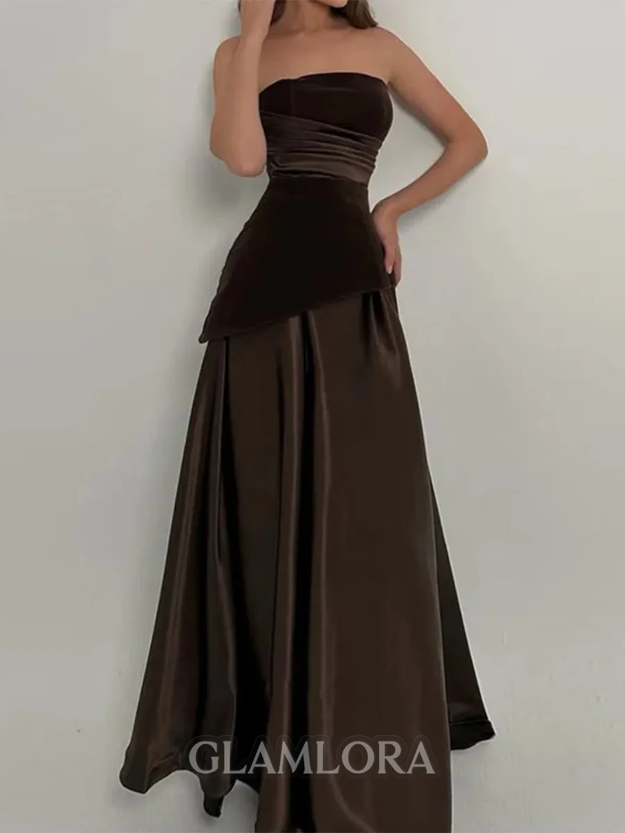 Timeless A-line Straight Pleated Floor-Length Satin Corset Prom Dress