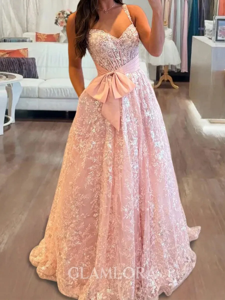Trendy A-Line Sweetheart Bow Sweep Train Lace Corset Prom Dress