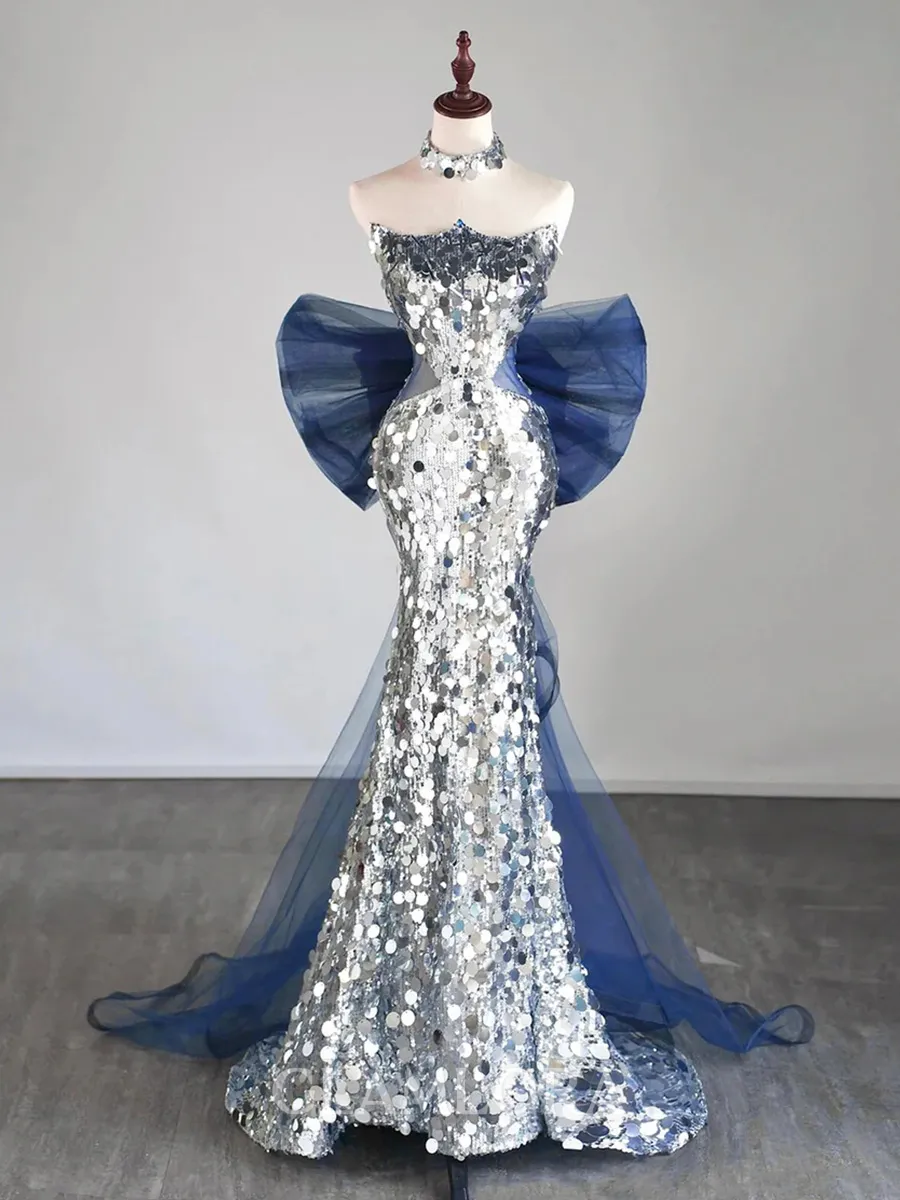 Charming Sheath Scoop Sequin Sweep Train Prom Dress