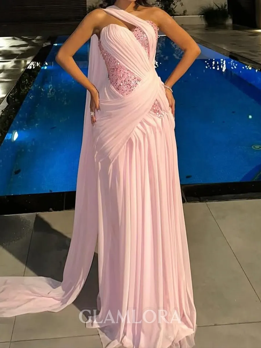 Graceful Sheath Sweetheart Sequin Sweep Train Chiffon Corset Prom Dress