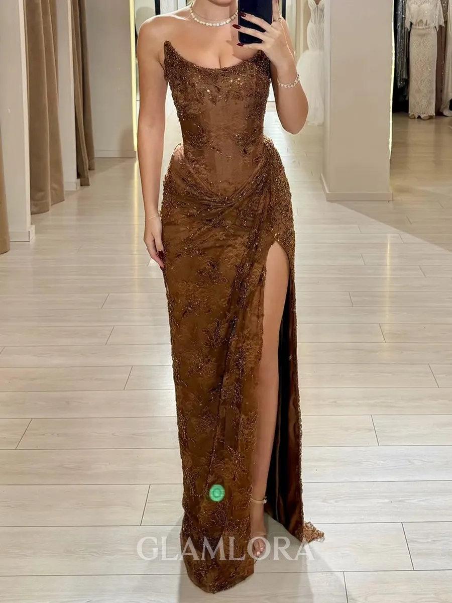 Charming Sheath Straight Appliques Lace Floor-Length Lace Prom Dress