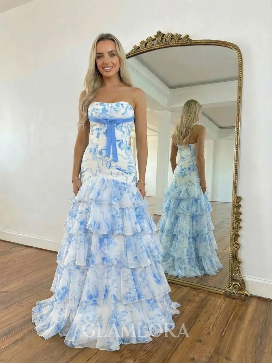 Breathtaking Sheath Straight Cascading Ruffles Sweep Train Corset Prom Dress