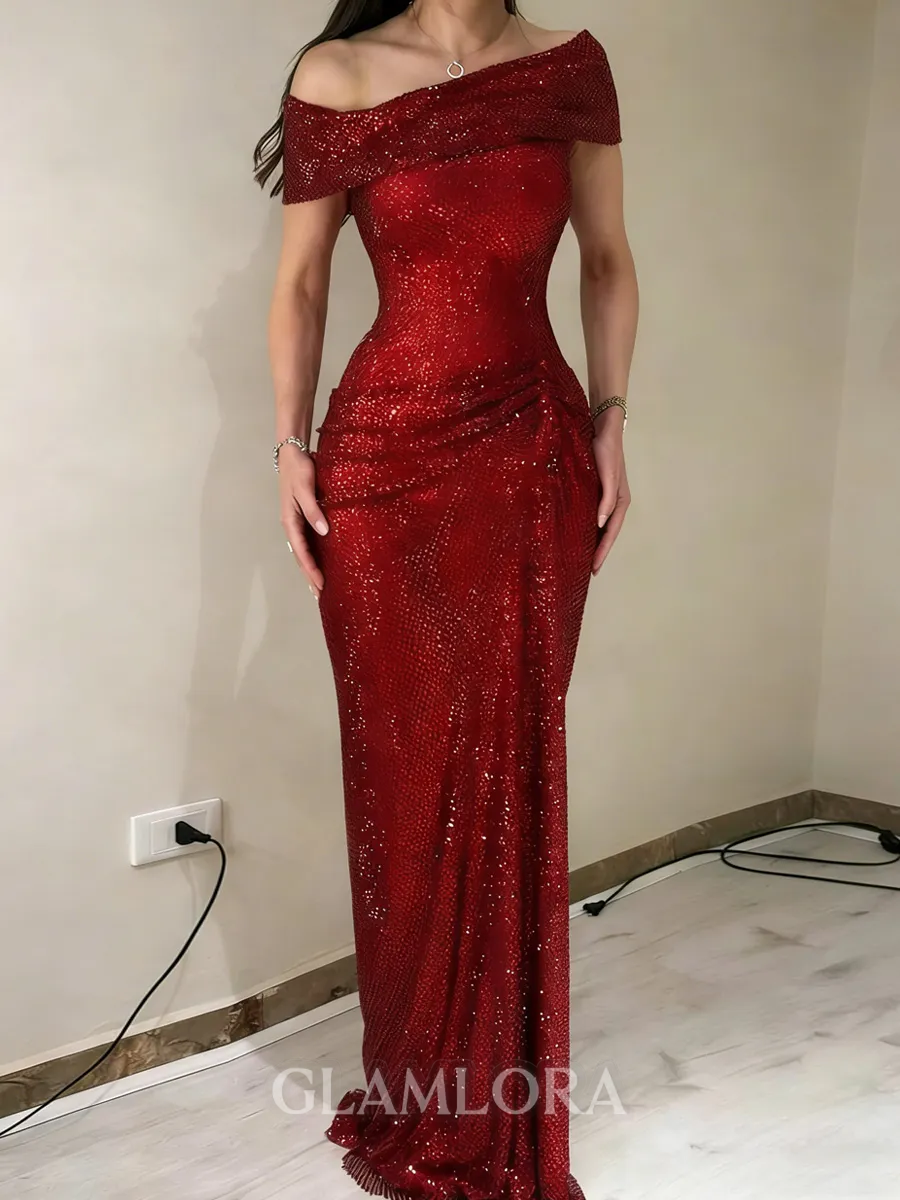 Fashion-forward Sheath One-Shoulder Sequin Floor-Length Prom Dress