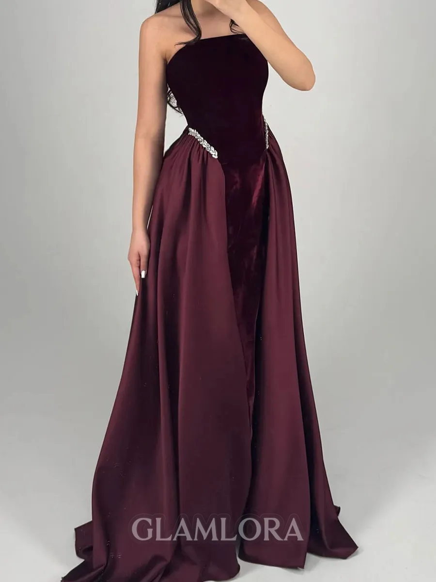 Glam A-Line Straight Ruffles Floor-Length Velvet Prom Dress