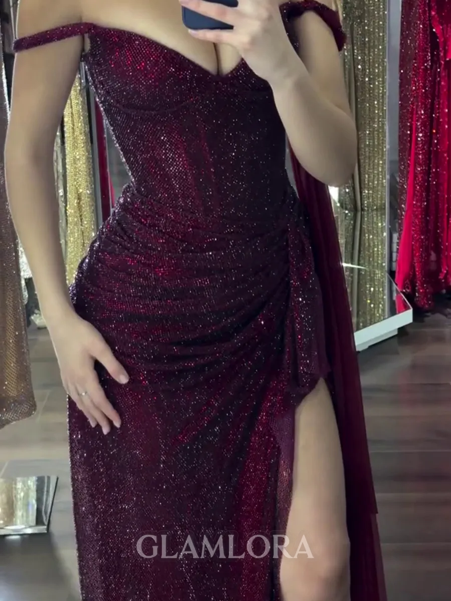 Enchanting Sheath Off-the-Shoulder Pleated Sweep Train Corset Prom Dress