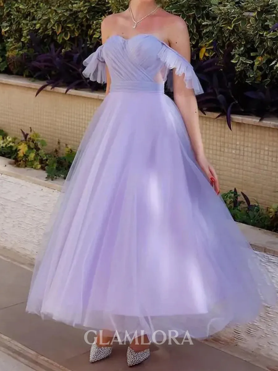 Hot A-Line Square Ruffles Ankle-Length Tulle Prom Dress