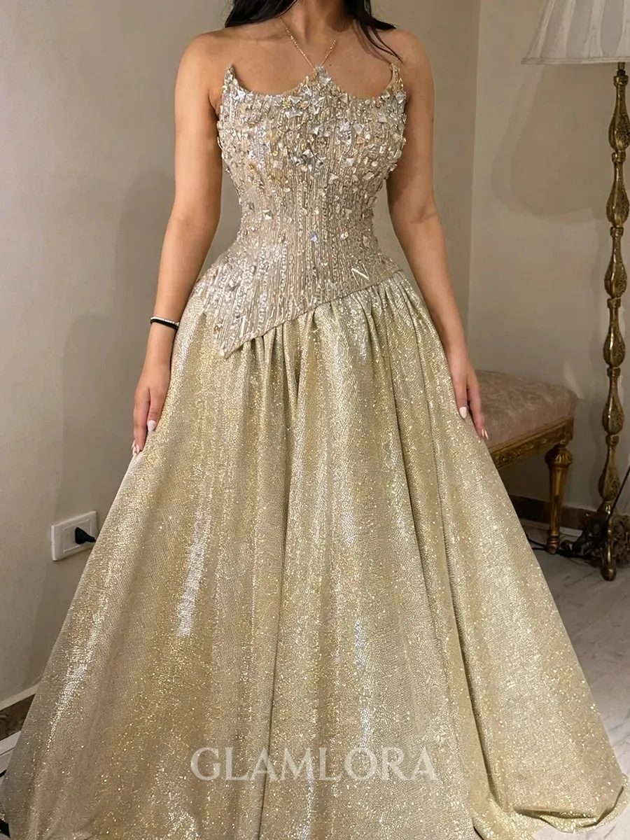 Exquisite A-Line Straight Rhinestone Floor-Length Corset Prom Dress