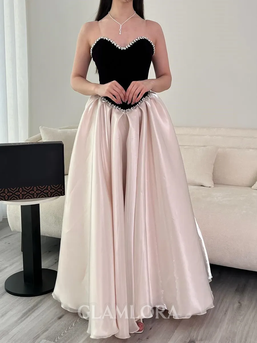 Magnificent A-Line Sweetheart Rhinestone Floor-Length Satin Corset Prom Dress