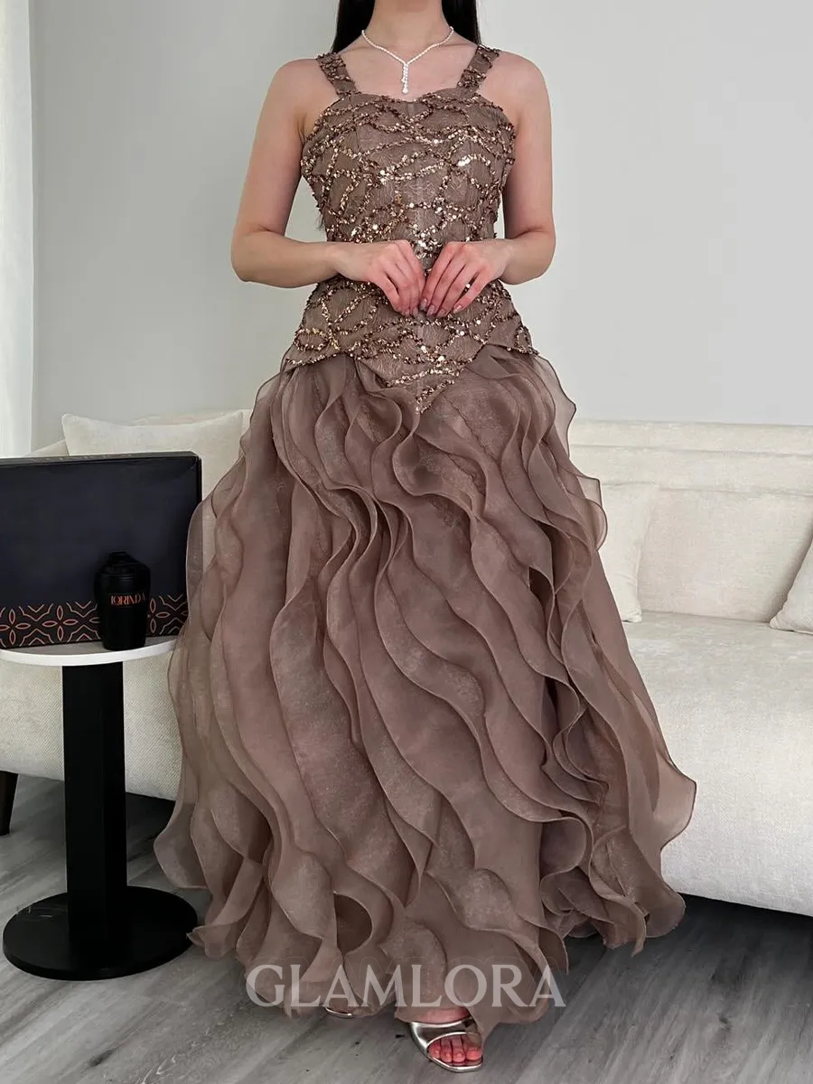 Splendiferous A-Line Straps Sequin Floor-Length Tulle Corset Prom Dress