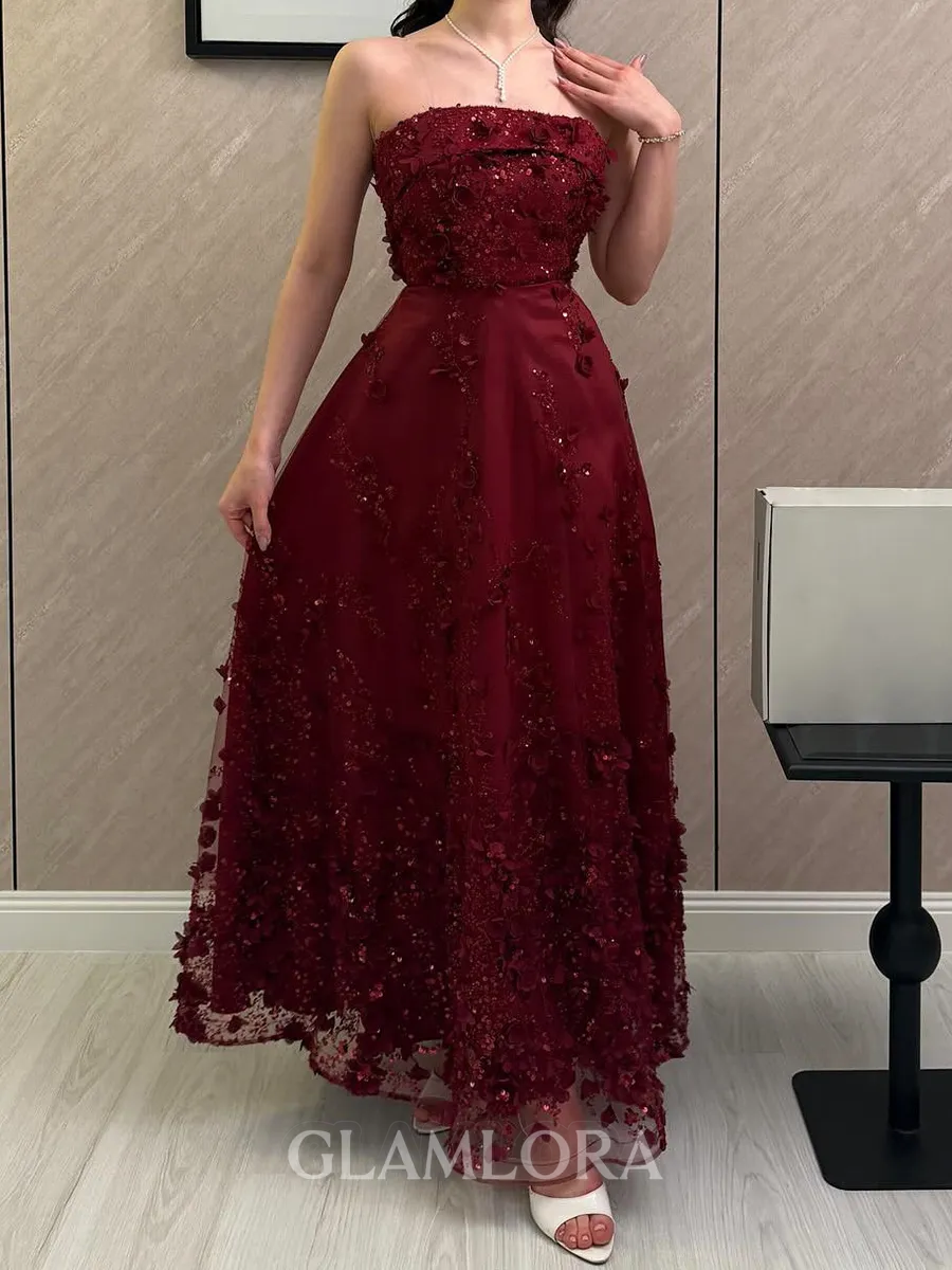 Charming A-Line Straight Flower Ankle-Length Tulle Corset Prom Dress