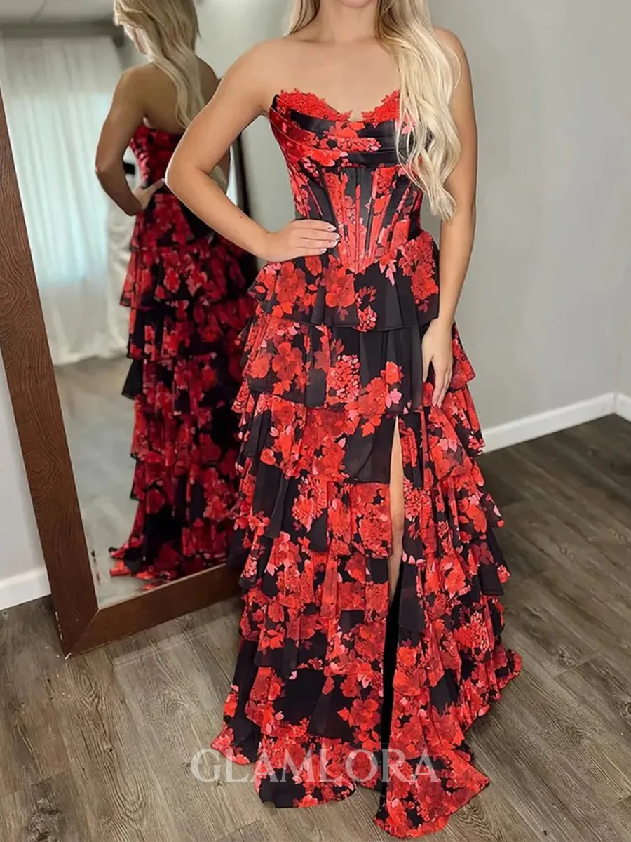 Opulent A-Line Sweetheart Cascading Ruffles Floor-Length Chiffon Corset Prom Dress