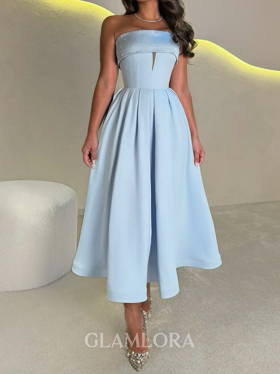 Stunning A-Line Straight Ruffles Ankle-Length Satin Corset Prom Dress