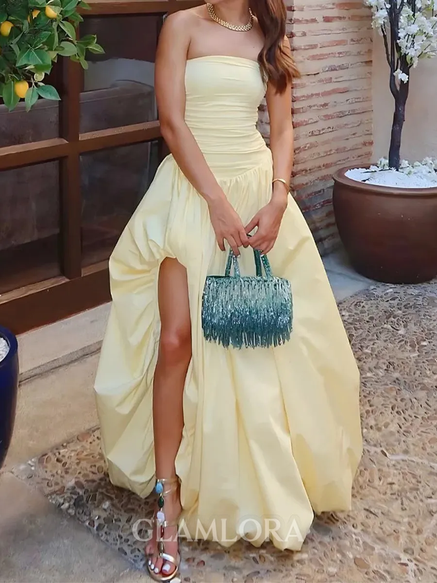 Splendiferous A-Line Straight Pleated Floor-Length Satin Prom Dress