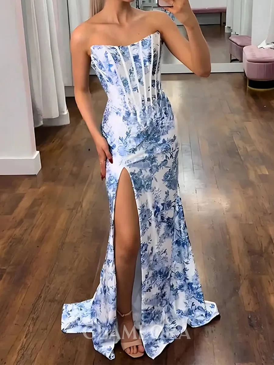 Opulent Sheath Straight Sweep Train Corset Prom Dress