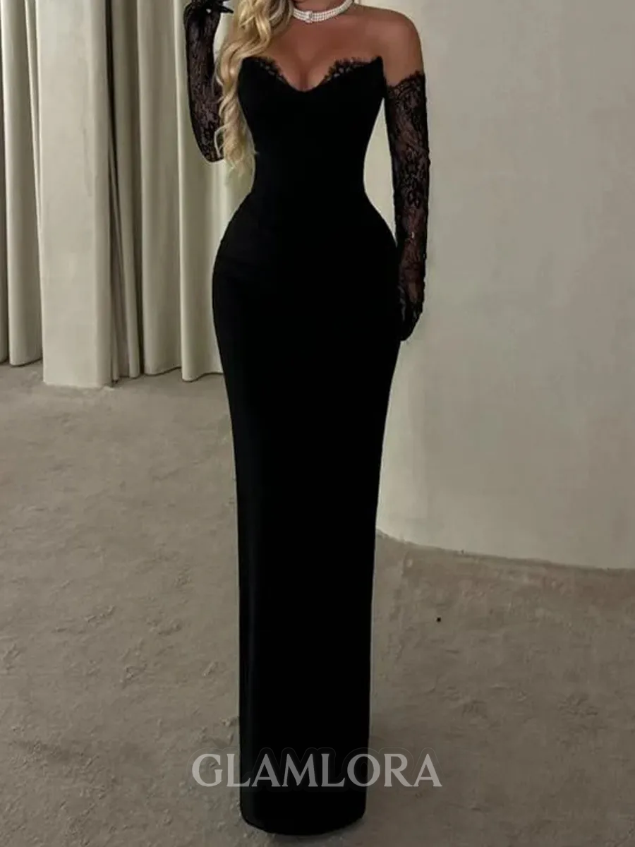 Graceful Sheath Sweetheart Appliques Lace Floor-Length Stretch Crepe Prom Dress