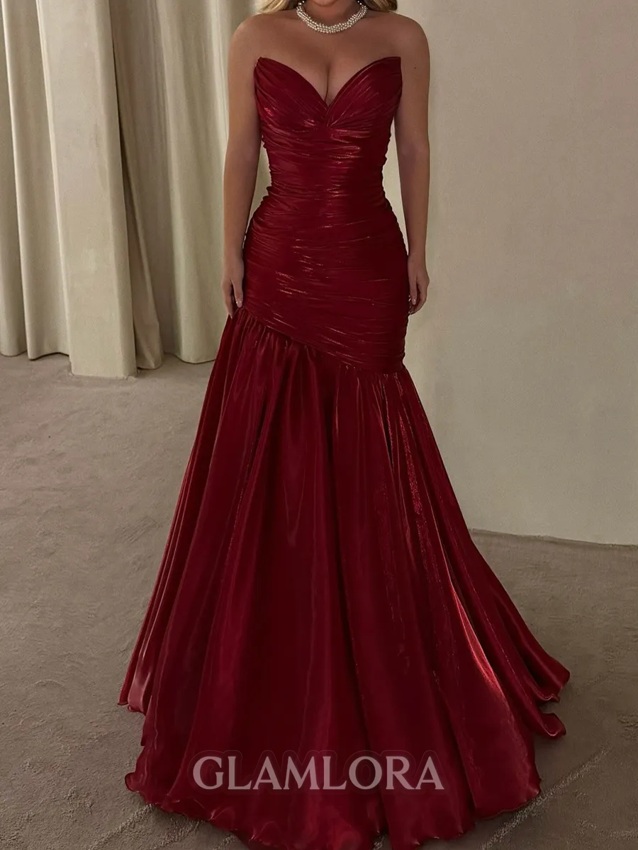 Show-stopping A-Line Sweetheart Pleated Floor-Length Satin Corset Prom Dress