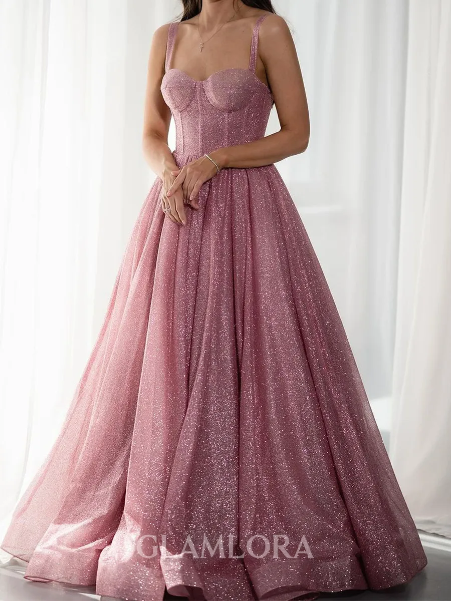 Unforgettable A-Line Straps Ruffles Floor-Length Corset Prom Dress