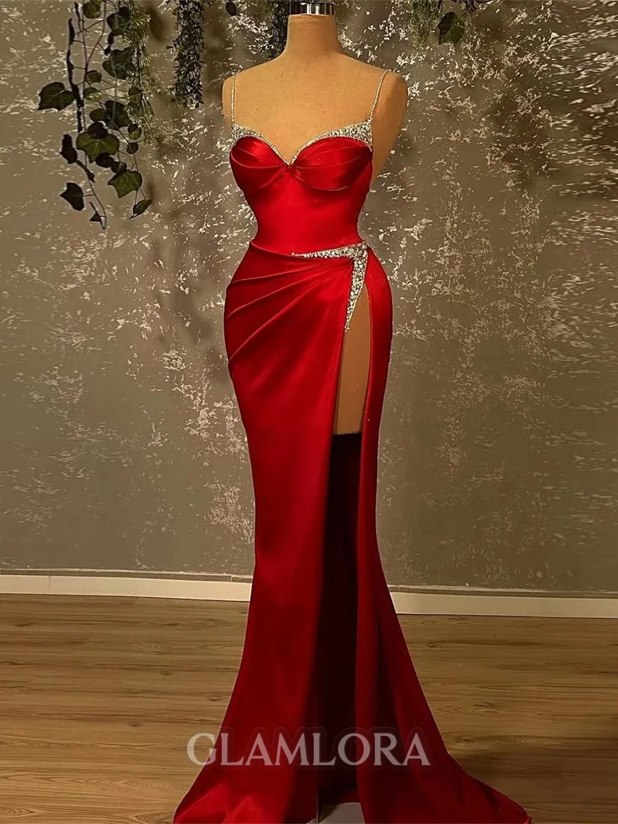 Charming Sheath Sweetheart Rhinestone Sweep Train Satin Corset Prom Dress