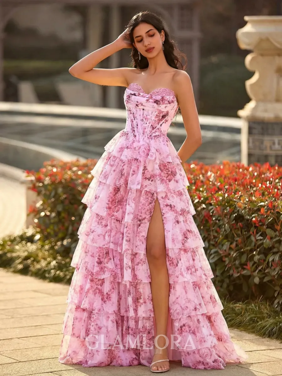 Aristocratic A-Line Sweetheart Cascading Ruffles Sweep Train Prom Dress