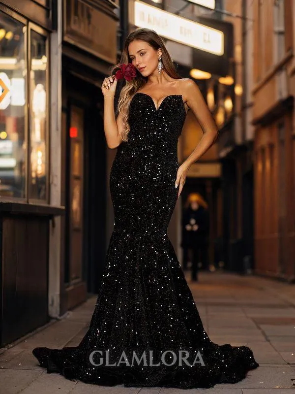 Confident Trumpet/Mermaid Sweetheart Sweep Train Velvet Sequins Dress