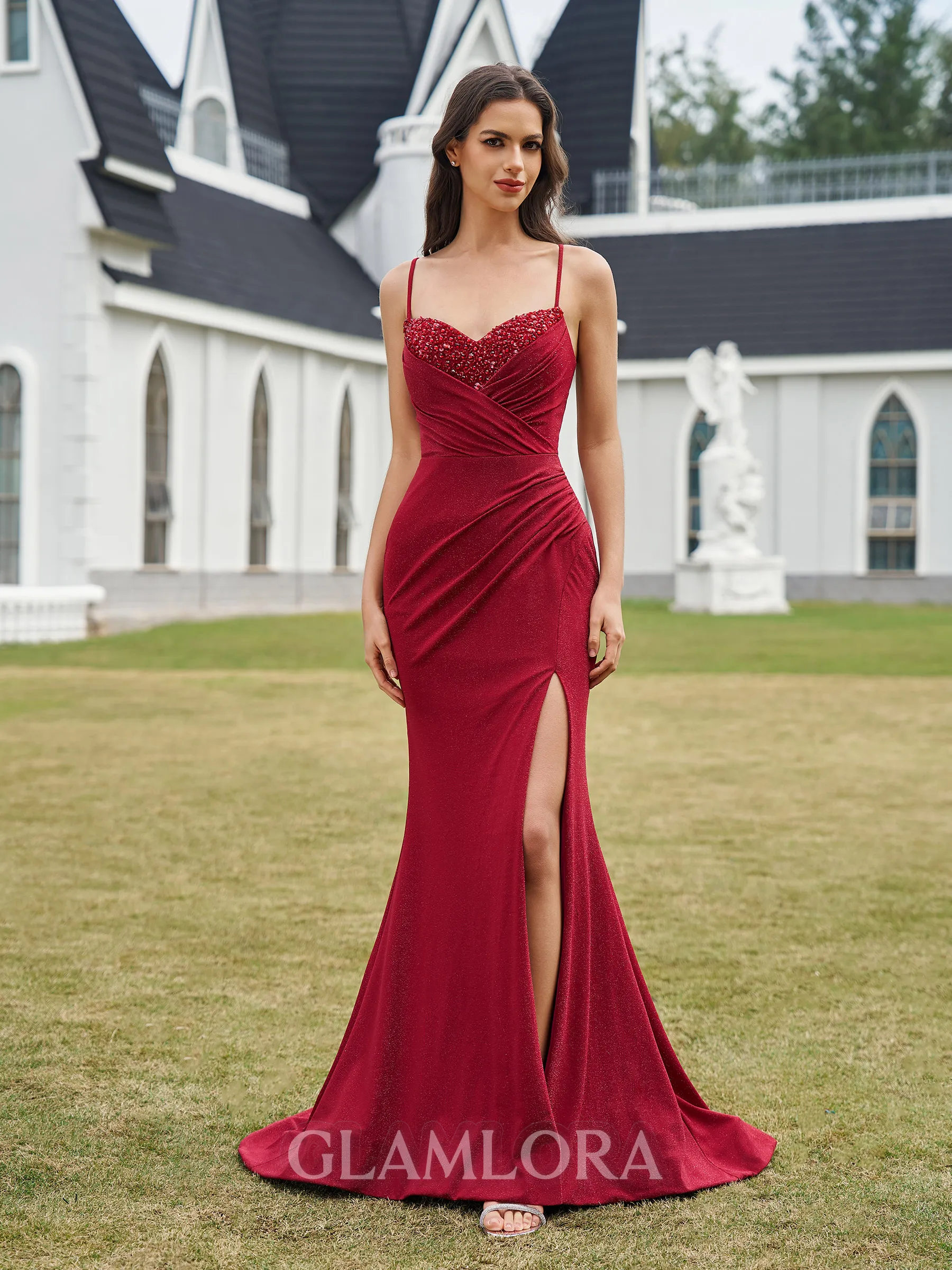 Regal Sheath V-Neck Pleated Sweep Train Dress