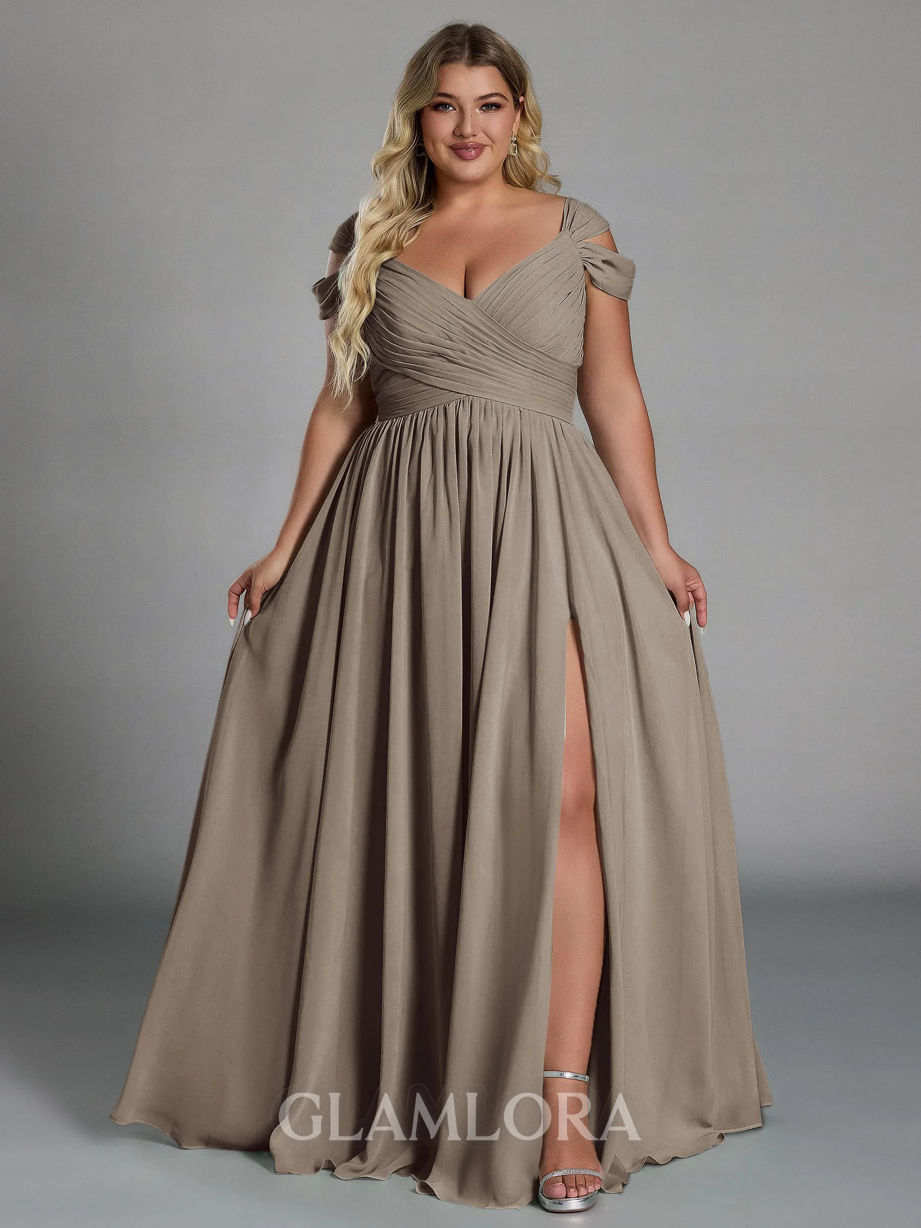 taupe plus size bridesmaid dresses Off-the-Shoulder Mother of The Groom Dresses 2026 Plus Size Silk Satin Mermaid/Trumpet Long Formal Evening Gowns with Split Side, Wisteria