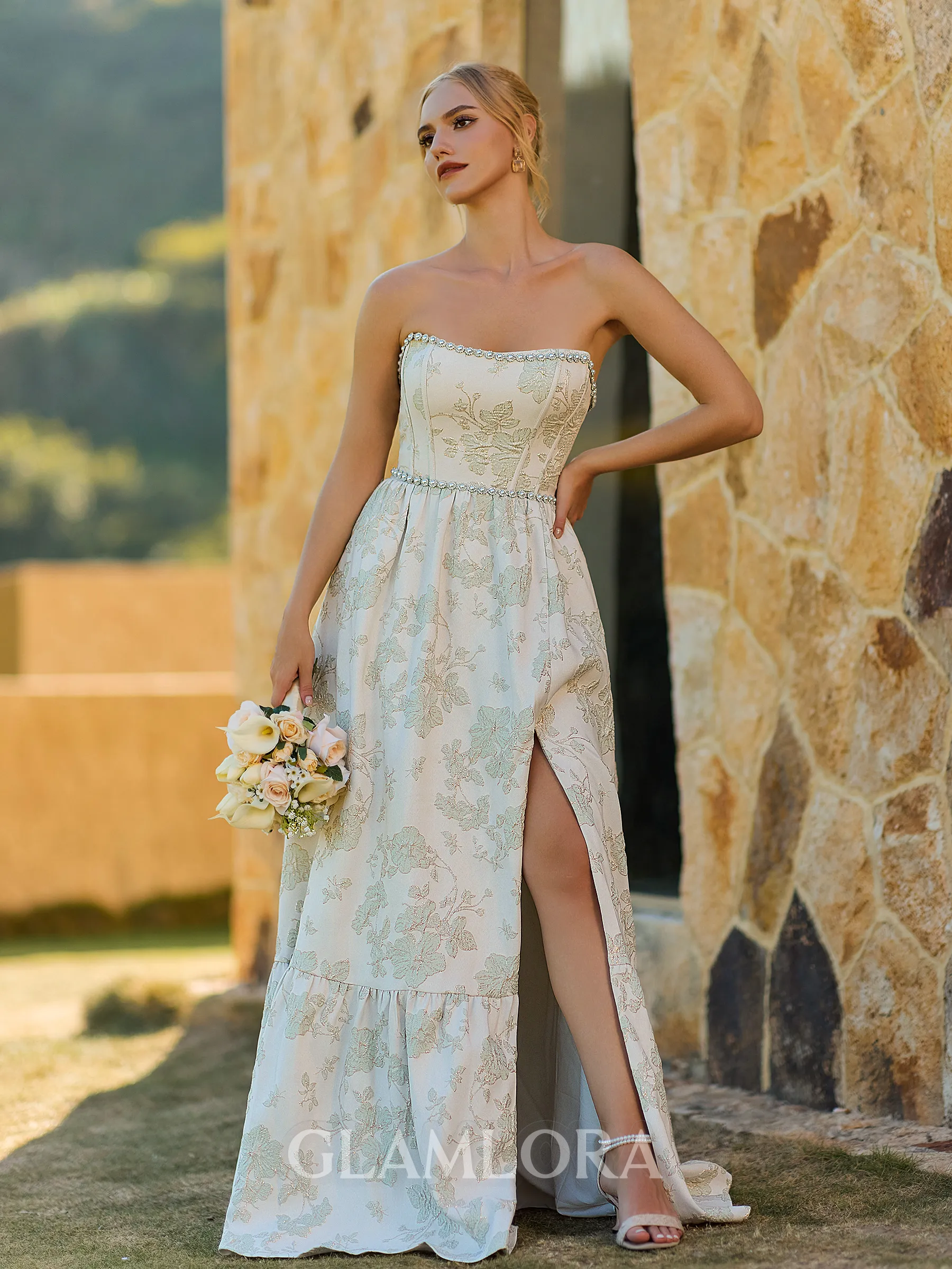 Trendy A-line Straight Beading Floor-Length Corset Bridesmaid Dress