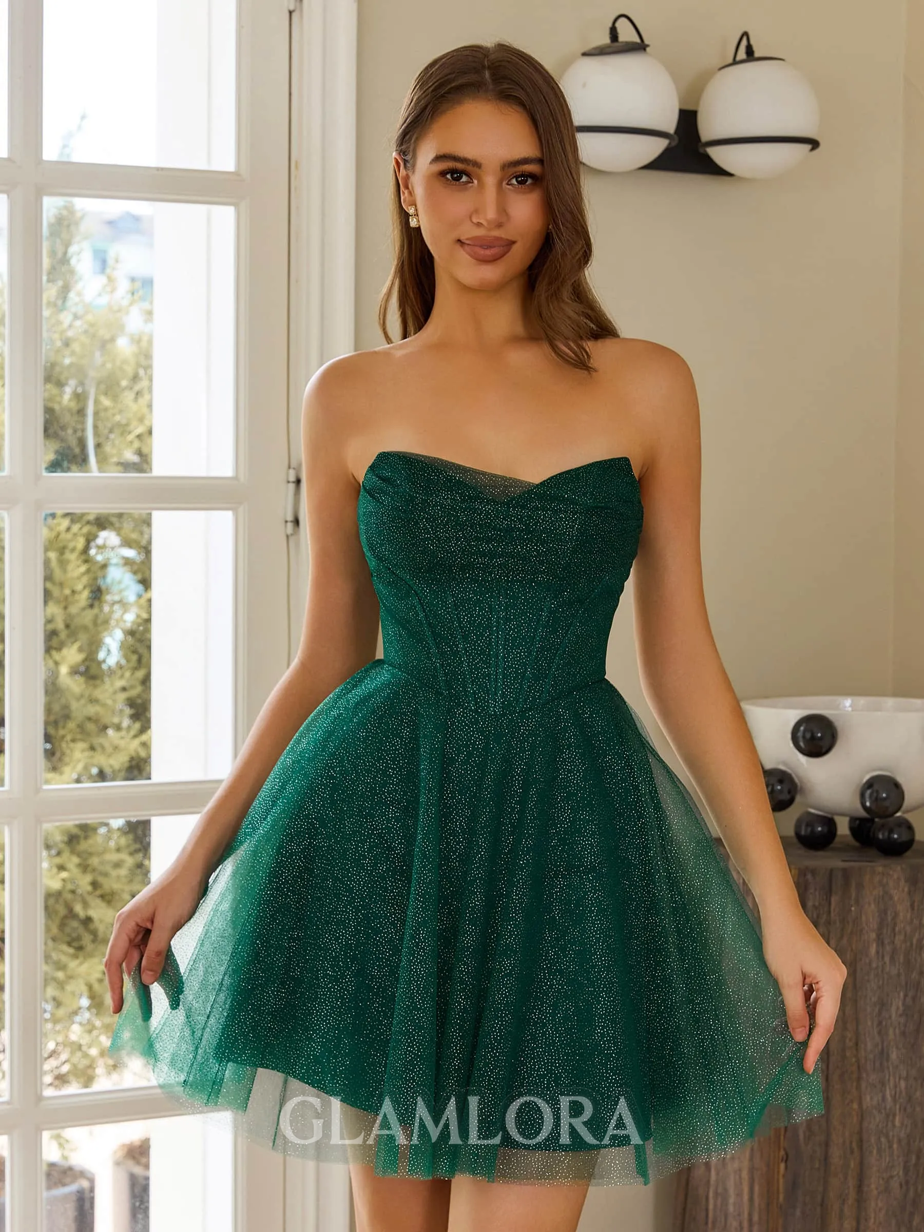 Stunning A-line Straight Pleated Short/Mini Corset Dress