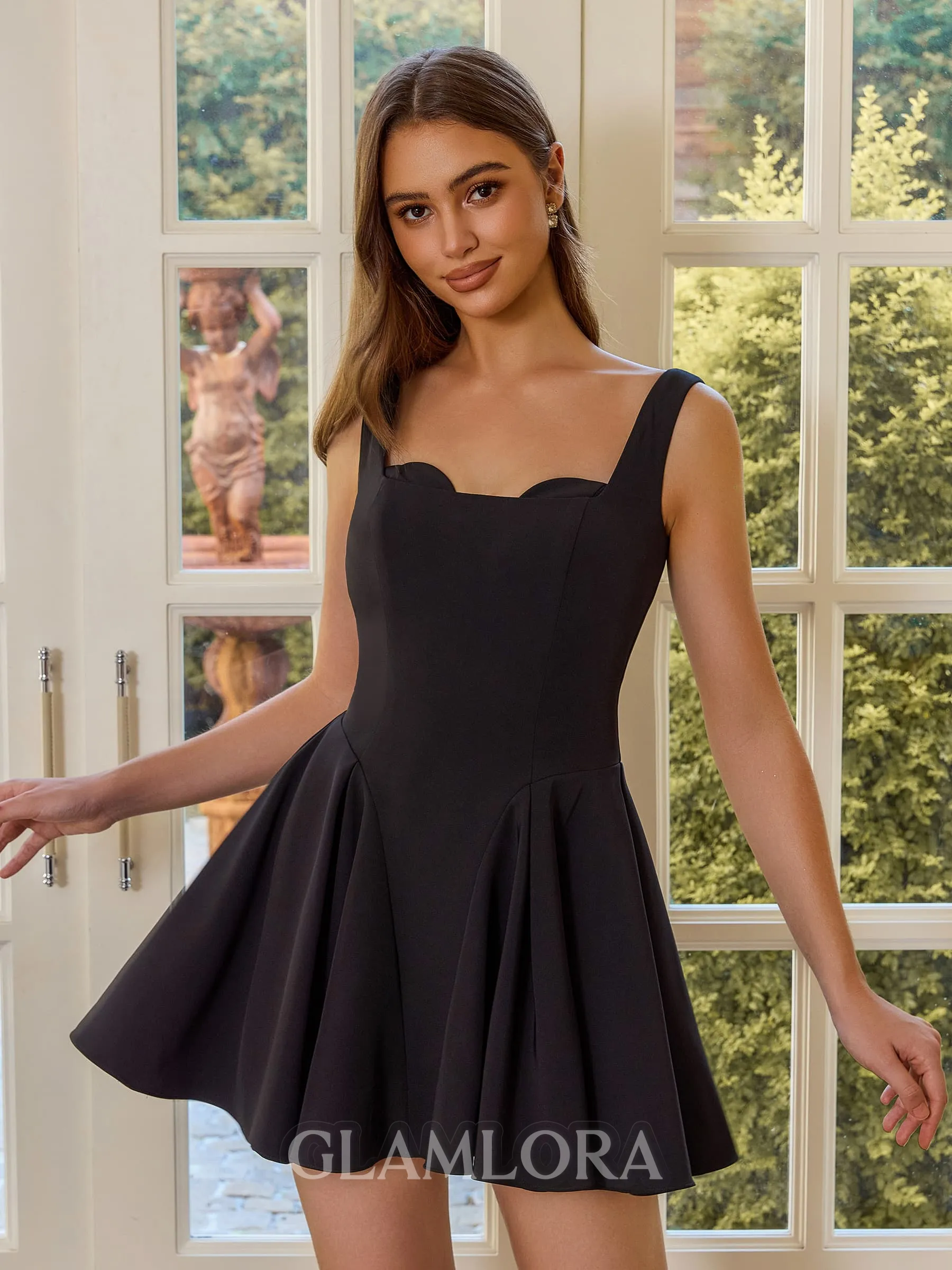 Show-stopping A-line Straps Short/Mini Stretch Crepe Dress
