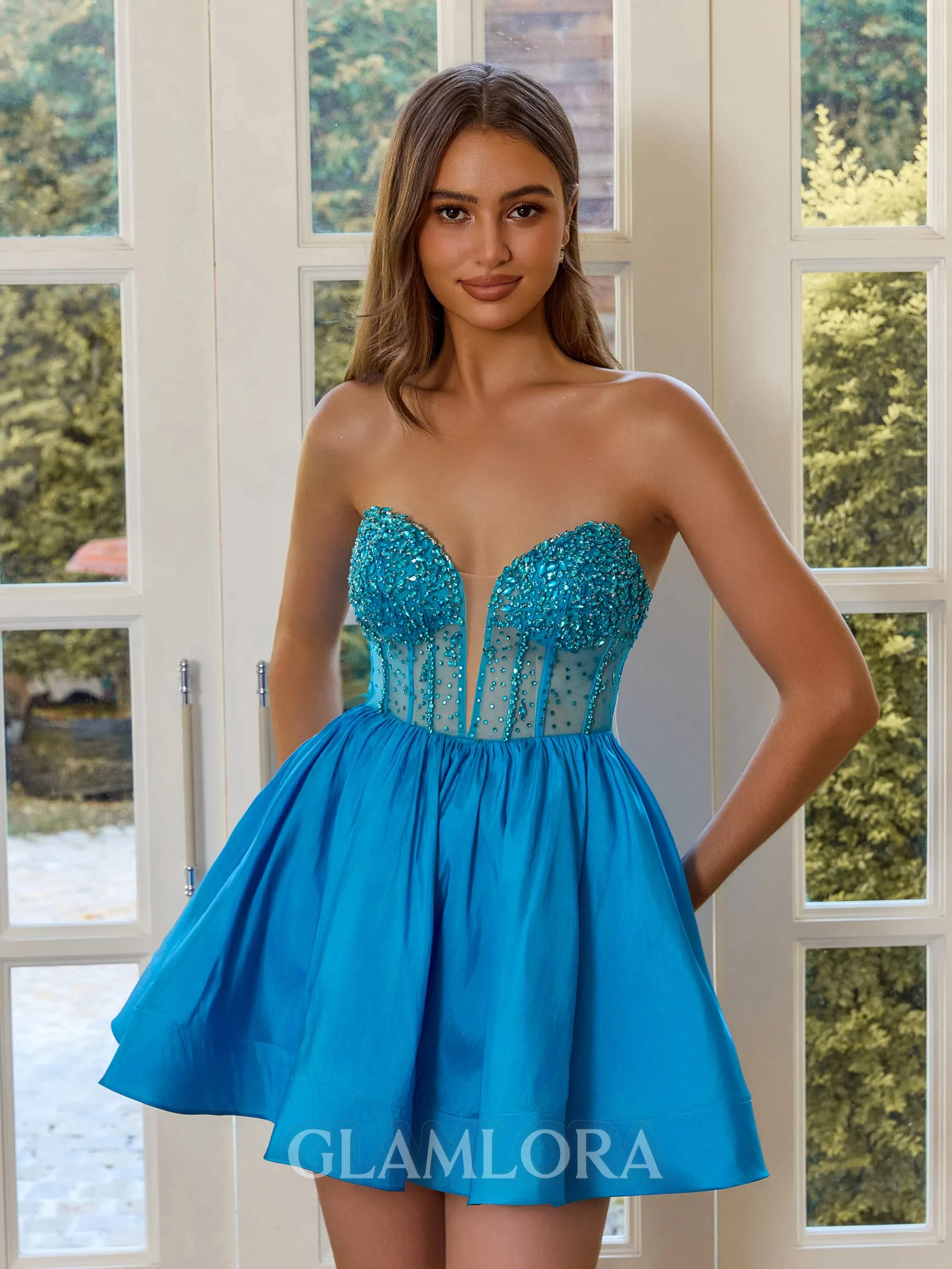 Magnificent Ball-Gown Sweetheart Beading Short/Mini Taffeta Corset Dress