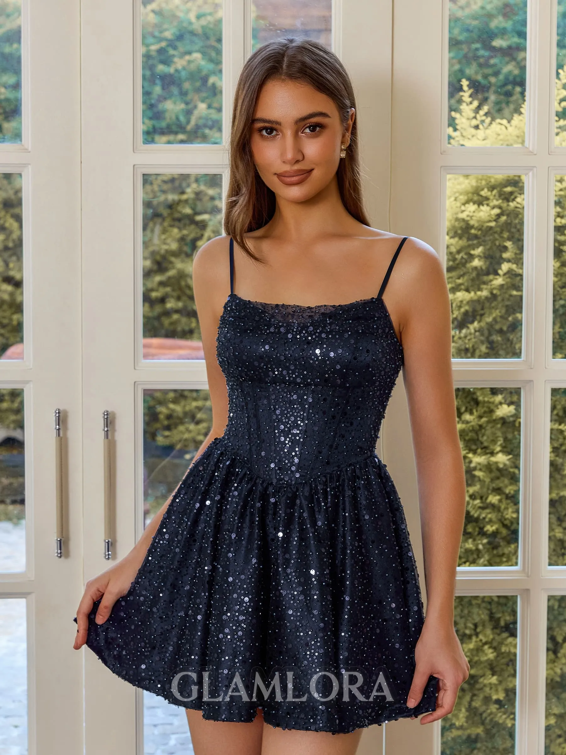 Delicate A-line Spaghetti Straps Short/Mini Lace Corset Dress