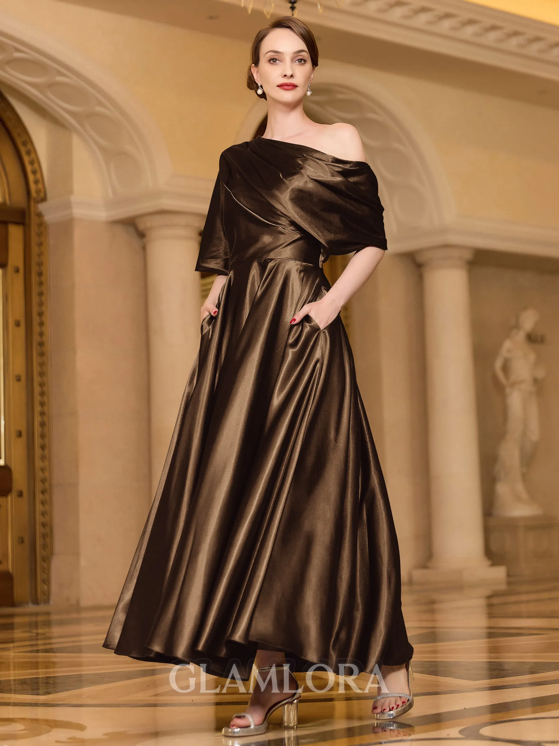 chocolate brown mother of the bride dresses Radiant A-line Short Sleeves Pleated Ankle-Length Silk like Satin Dress bodycon prom dresses Black Knee Length Sheath Chiffon Colors:Blush Pink 802 The dress is adorned