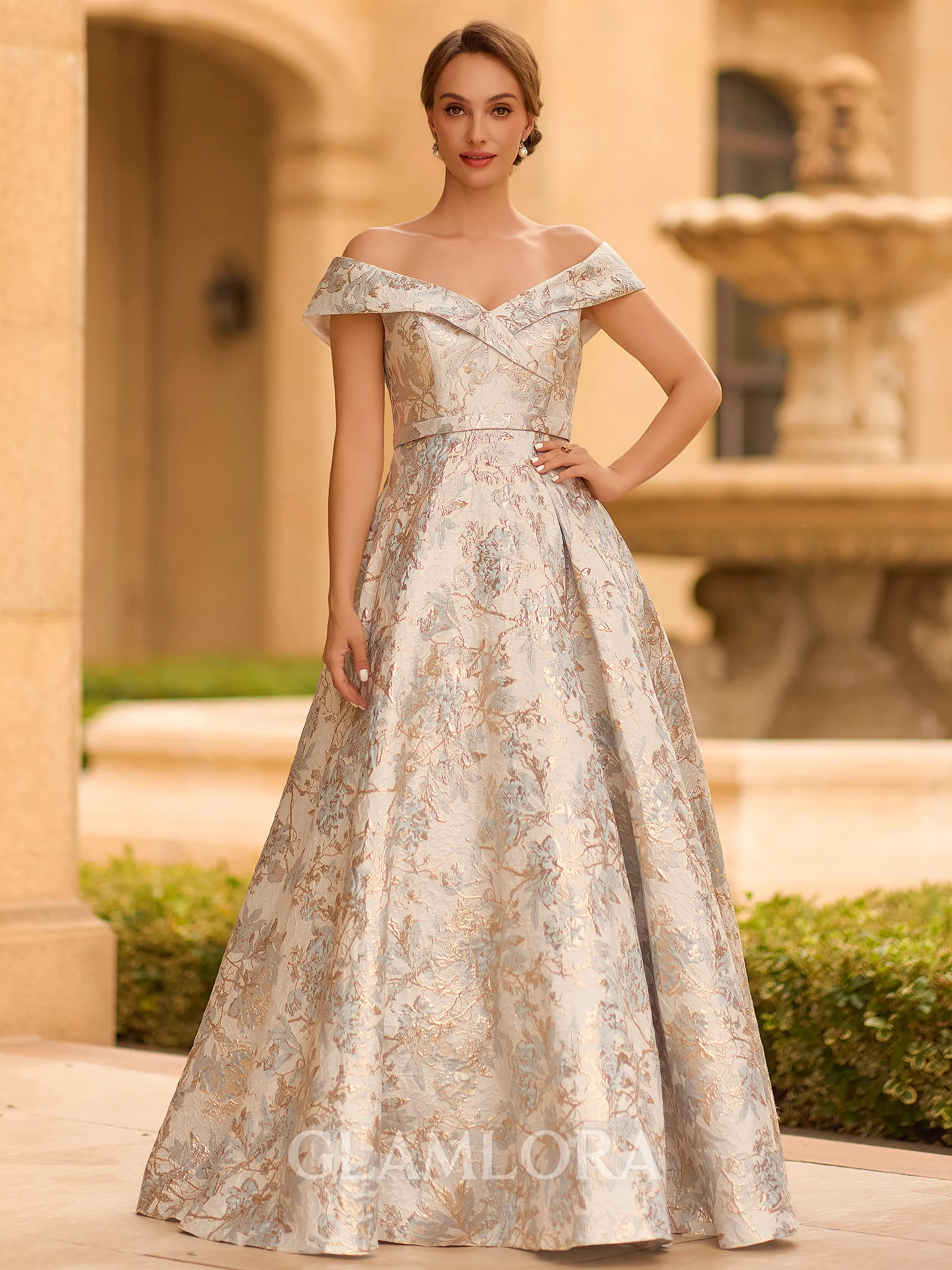 Stunning A-line Off-the-Shoulder Floor-Length Corset Mother of the Bride Dress