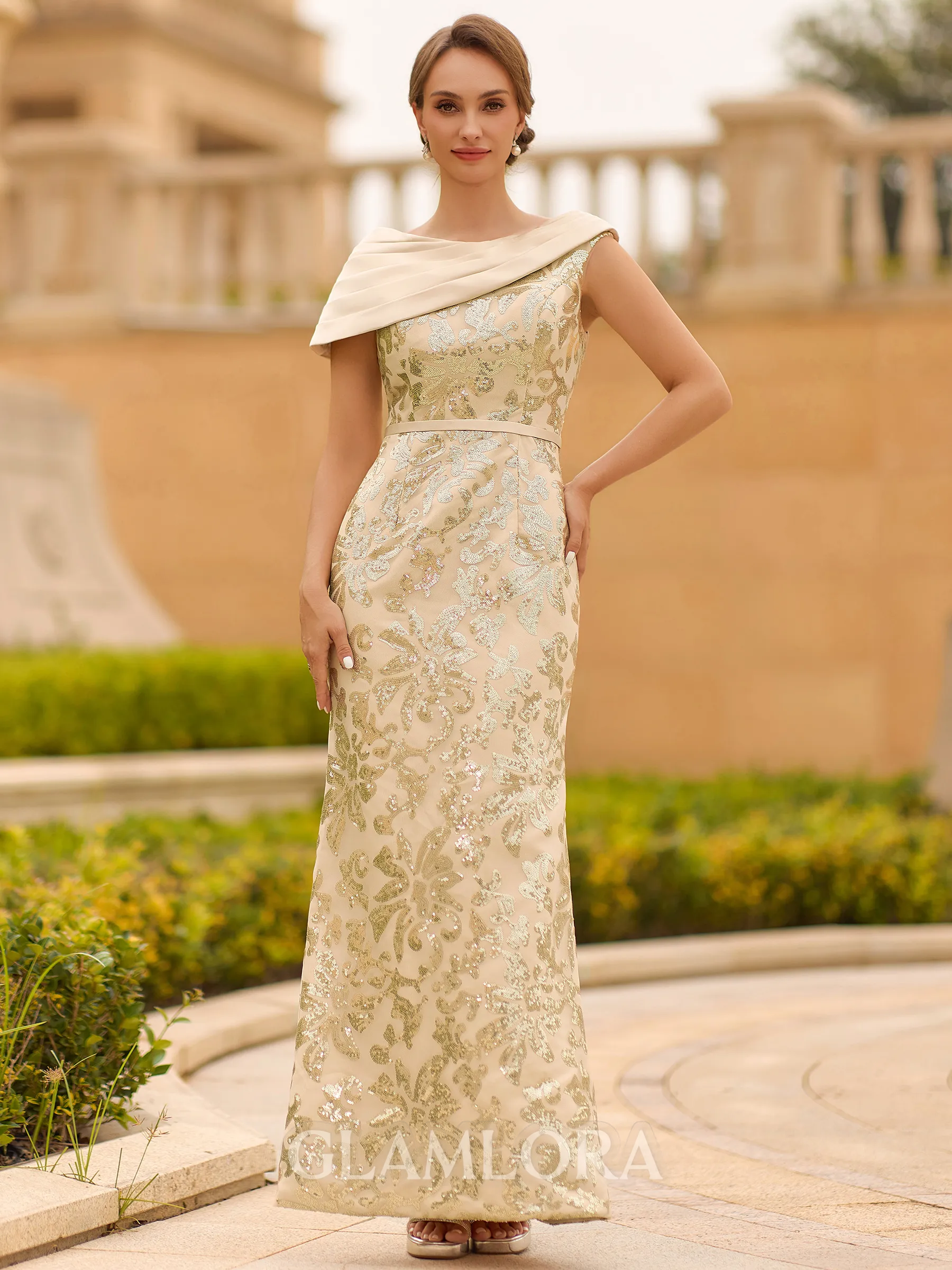 Immaculate Sheath Scoop Pleated Floor-Length Lace Mother of the Bride Dress