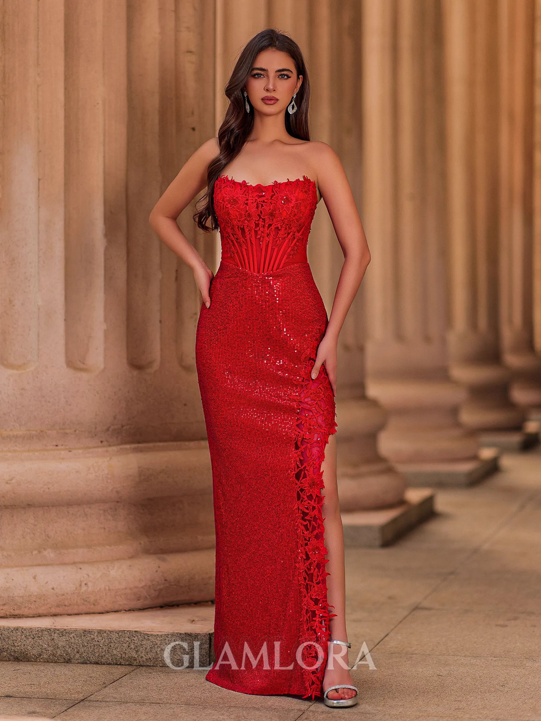 Splendiferous Sheath Straight Appliques Lace Floor-Length Corset Prom Dress