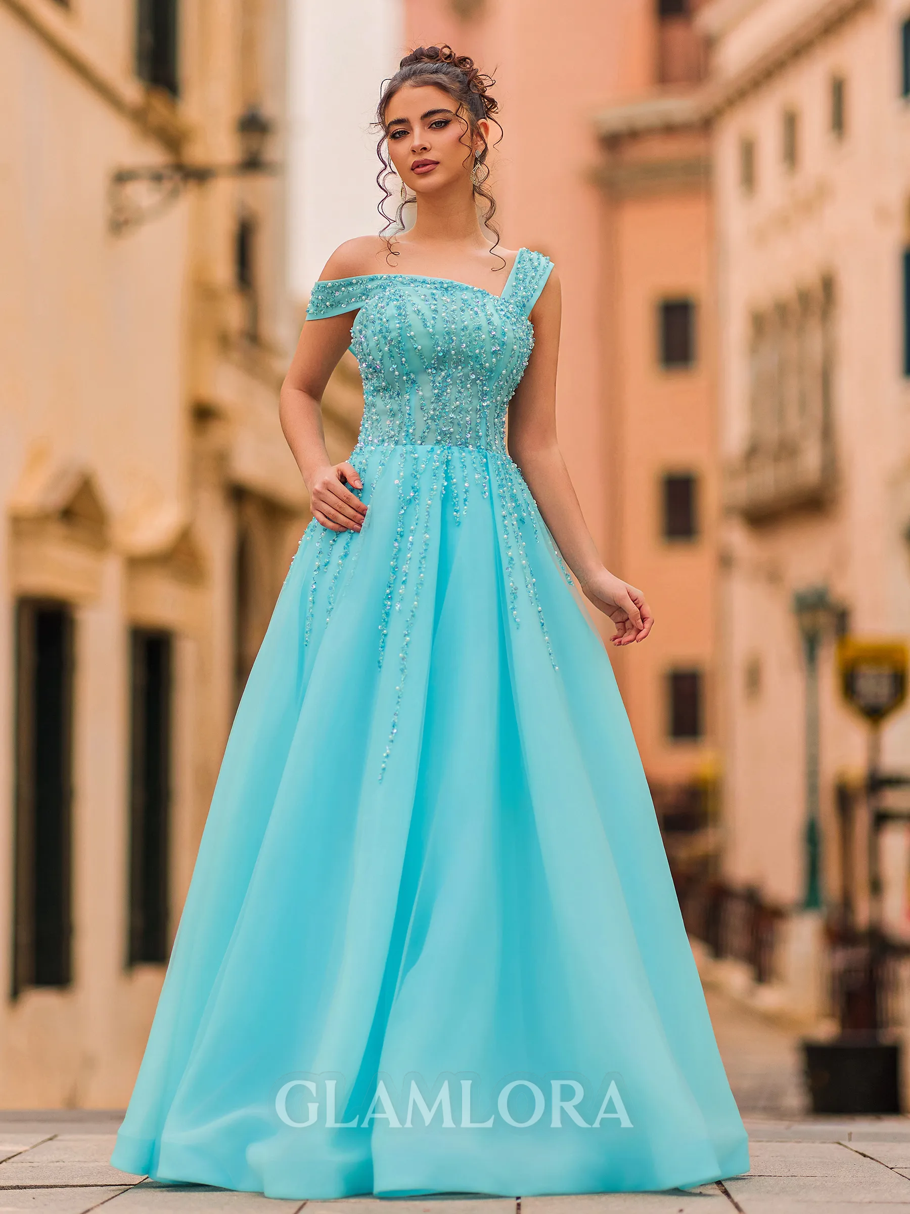 Trendy A-Line Organza Beading Scoop Sleeveless Floor-Length Prom Dress
