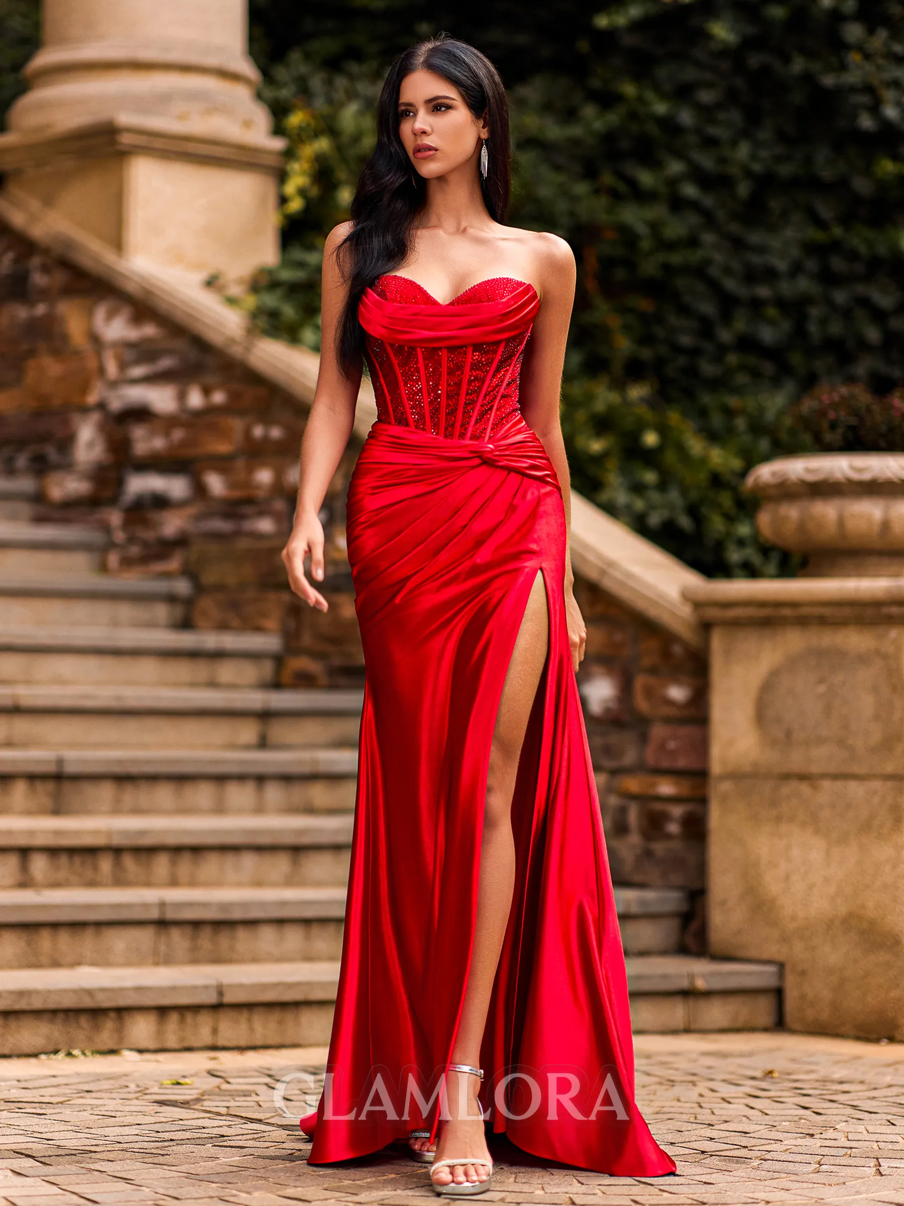Alluring Sheath Sweetheart Pleated Sweep Train Corset Prom Dress