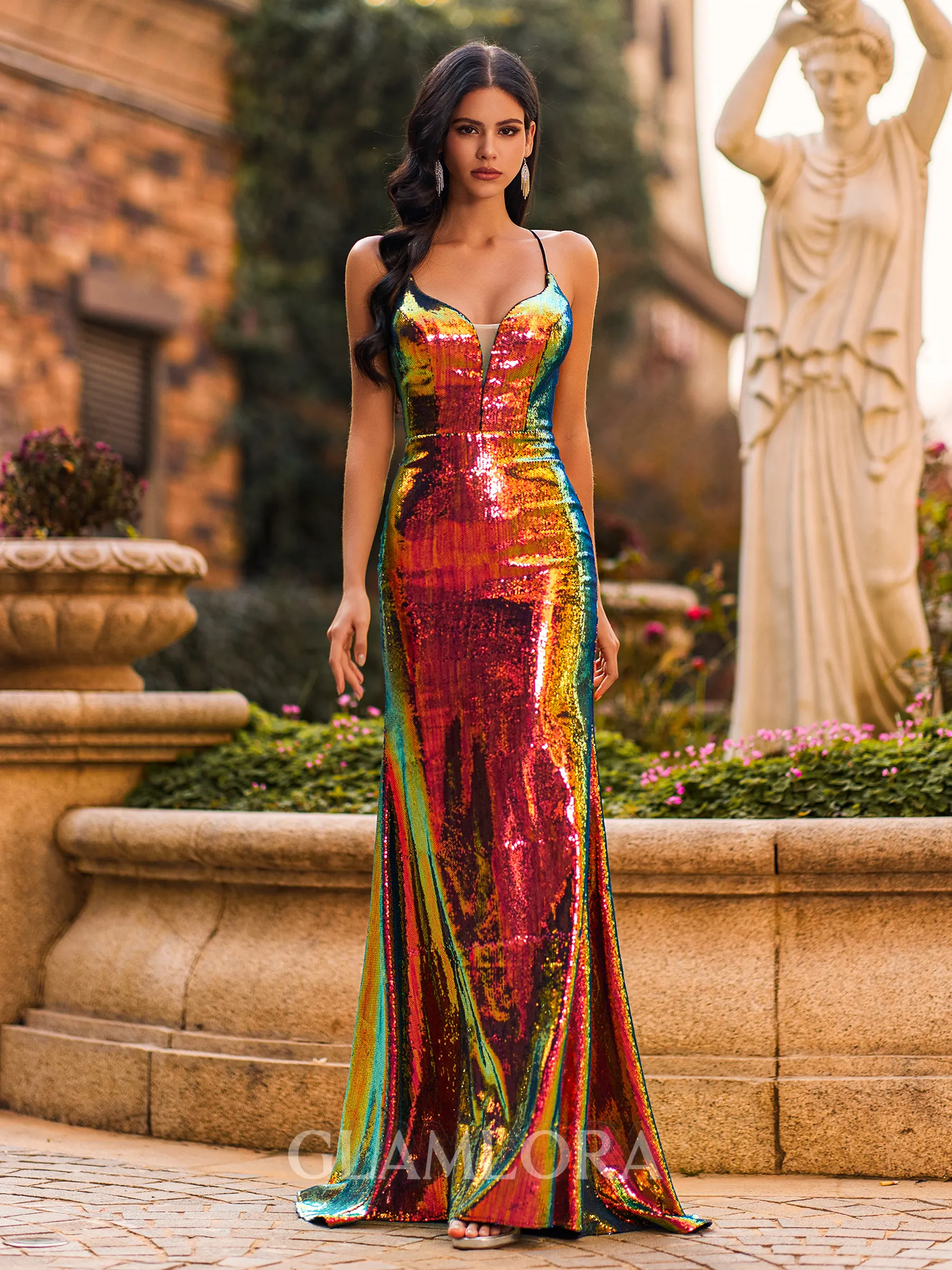 Confident Sheath V-neck Sweep Train Prom Dress