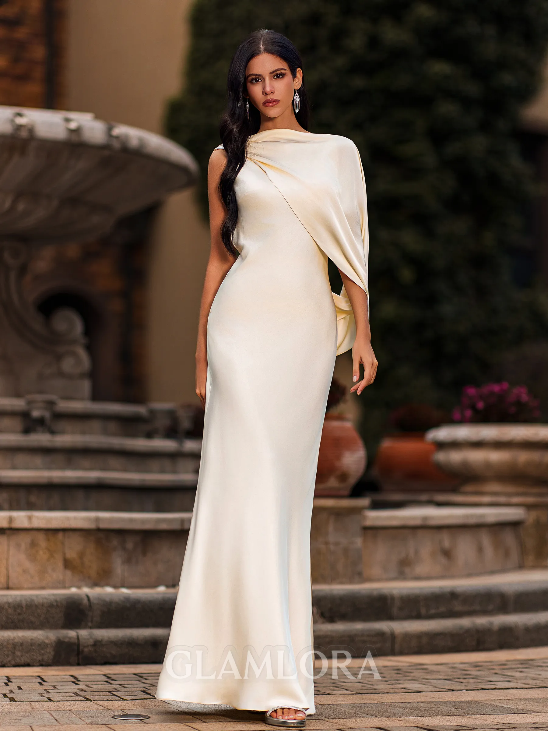 Fitted Sheath Scoop Pleated Floor-Length Prom Dress