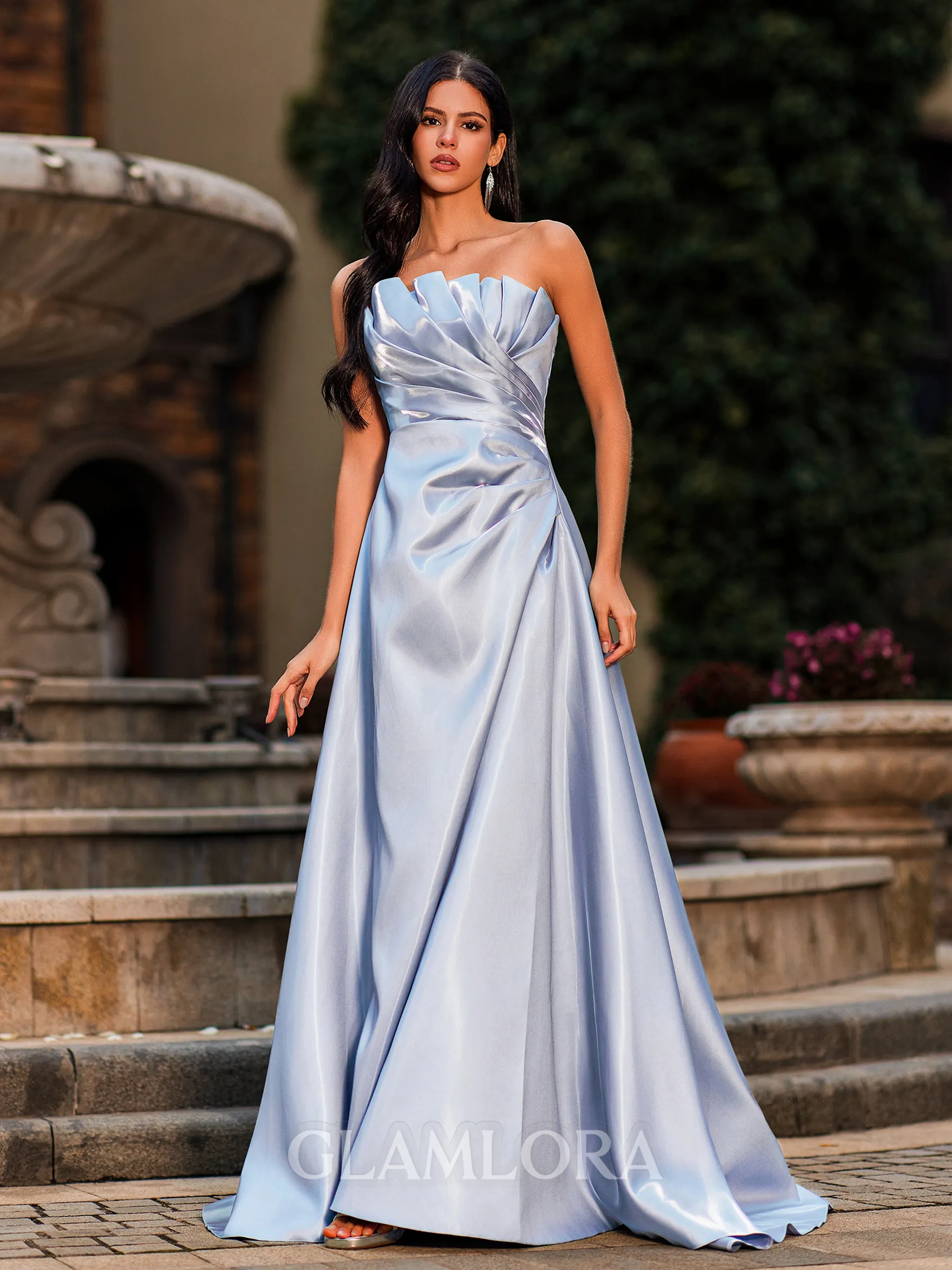 Effortless A-line Straight Pleated Sweep Train Corset Prom Dress