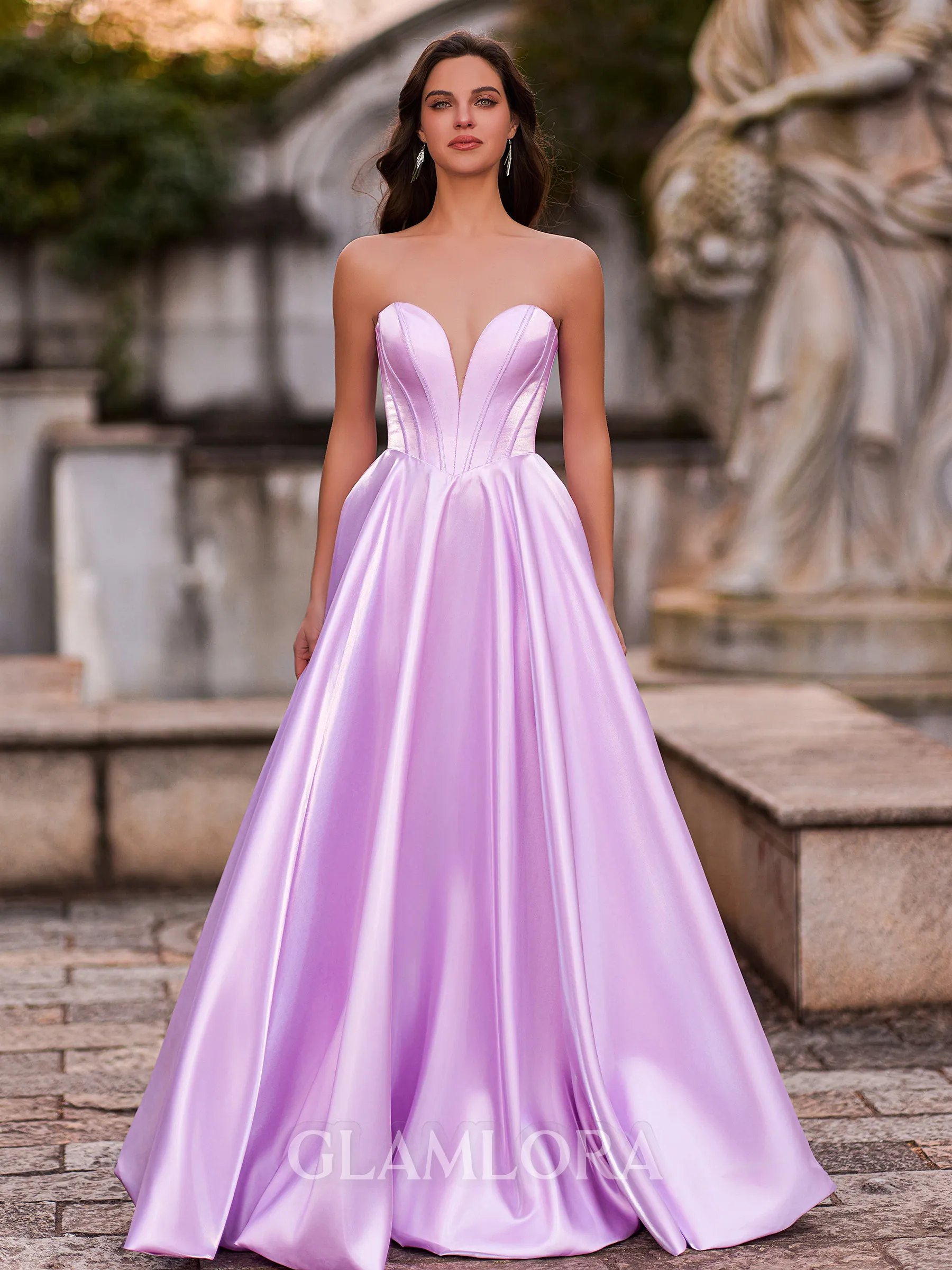 Unique A-Line Sweetheart Sweep Train Corset Prom Dress